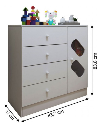 Cômoda Infantil Submarino 1 Porta 4 Gavetas Branco -