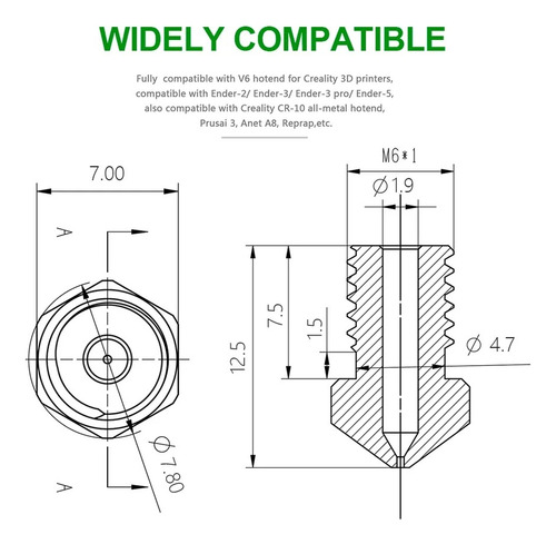 Boquilla Nozzle E3d , Filamento 1.75mm, Impresora 3d, Latón
