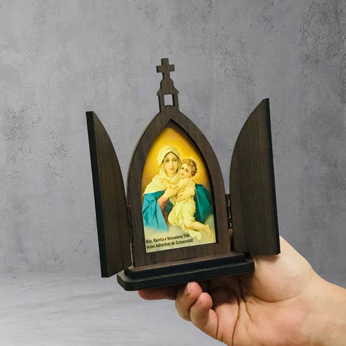 Capela Capelinha Mãe Rainha Com Porta Madeira 18 Cm