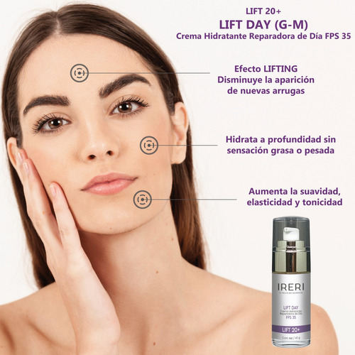 Imagen 3 de 9 de Crema Facial Reafirmante De Día Fps 35 Efecto Lifting Hidratante Reparadora Antiedad Para Temprana Edad 20+ Cutis Normal A Seco Línea Lift 20+ Ireri ®