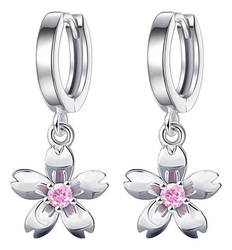 Aros De Flores Rosa Con Circonita Cúbica Pendientes De Aro