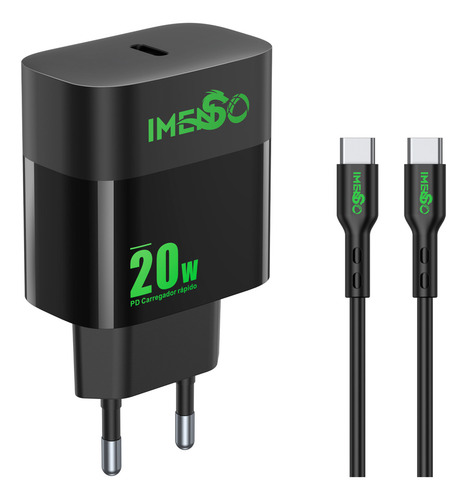 Carregador Imenso 20w C 1 Saída Type-c Bivolt C/ Cabo Type-c Cor Preto