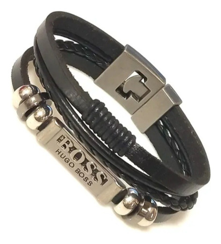 Pulsera Boss Hombre Cuero Natural Broche Inoxidable 