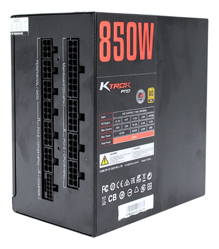 Fonte Gamer 850w Ktrok Ktp-ps850w 80+plus Gold Full Preto