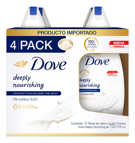 Jabon Corporal Liquido Dove 4 Pzas