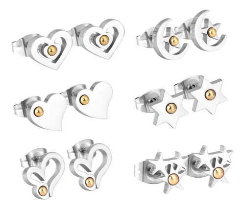 Zarcillos Acero Inoxidable 6 Unidades