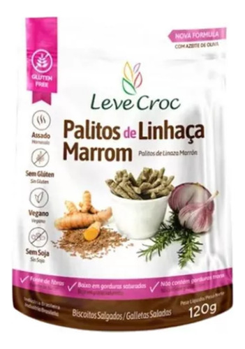 Biscoito Salgado - Palitos Linhaça Marrom 120g Leve Croc