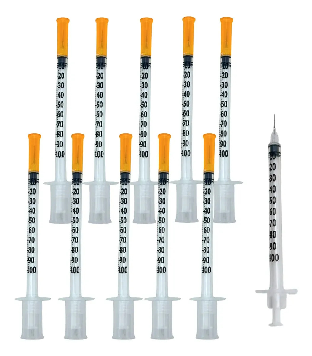 Seringa Insulina 1ml Agulha Fixa 8mmx0,3mm 100ui 10 Unidades 1 Ml