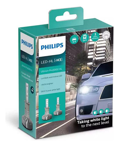 Par Lâmpada Philips H3 Led Ultinon Pro 5000 5800k 12v