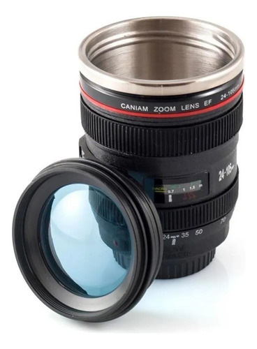 Copa para lente de cámara Caniam | Taza térmica | Lente abierta Macro EF 24-105 mm, color negro