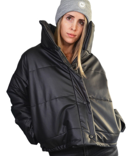 Campera Para Salir Puffer Moda Cuello Alto Color Negro Dama