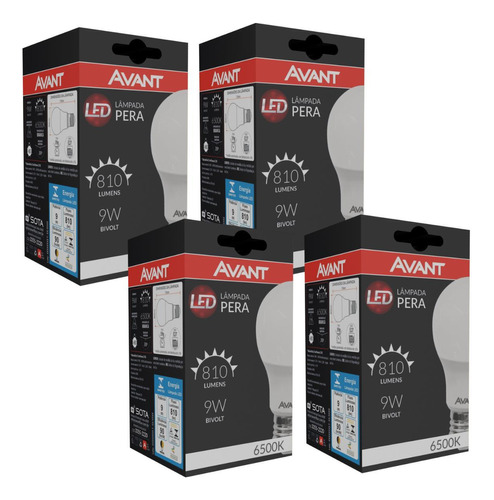 Lâmpada Led Avant 9w Bulbo A60 E27 6500k - Kit 4 Unidades