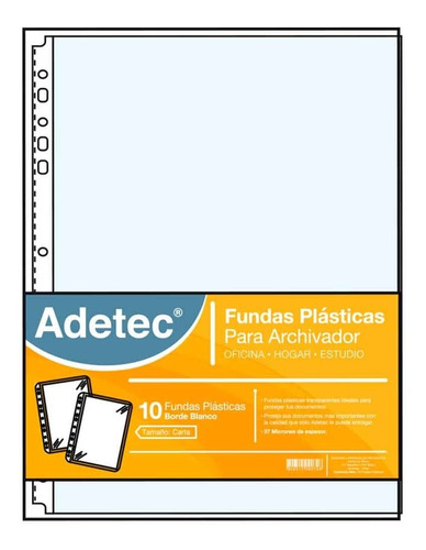 Funda Plástica Para Archivo Carta Borde Blanco 10 Und - 9001