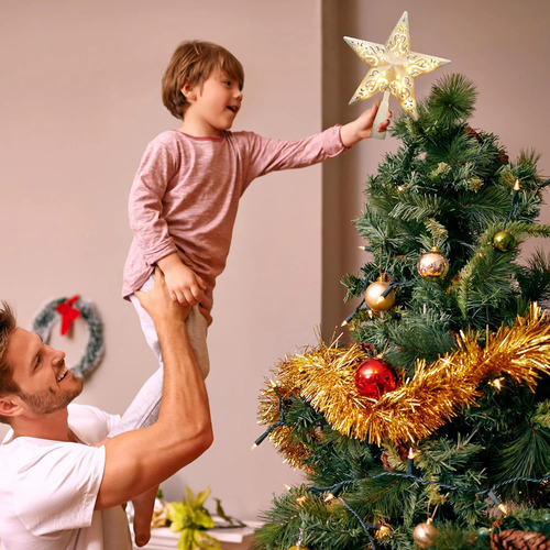 Brizlabs Estrella De Navidad Topper Iluminado, 8 Plata H...