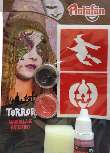 Kit Maquillaje Infantil Stencil Sangre Bruja Halloween 