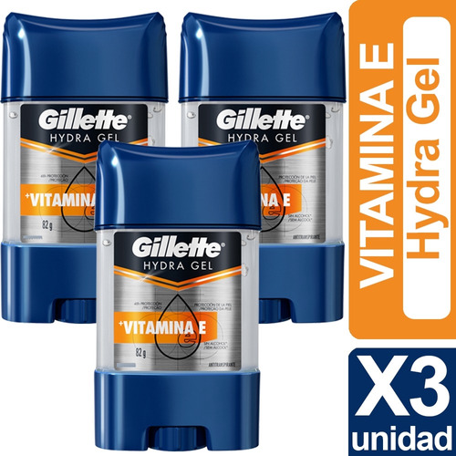 Desodorante Gillette Hydra Gel Vitamina E 82g Pack X3 Unid