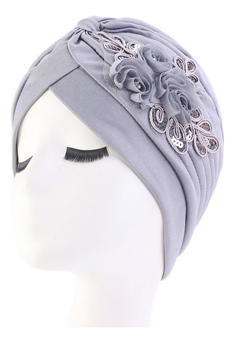 Gorro Doblado Con Forma De Turbante Con Lentejuelas Y Flores