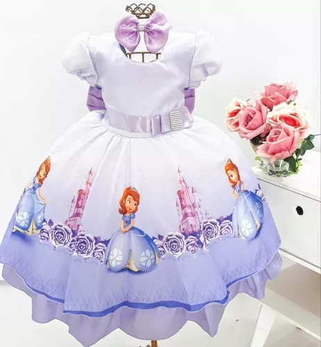 Vestido Infantil Sofia Princesa Lilás Strass Luxo Festas