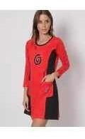 Vestido Camisero Ligero Rojo C/ Negro Manga Larga Tun Hindu