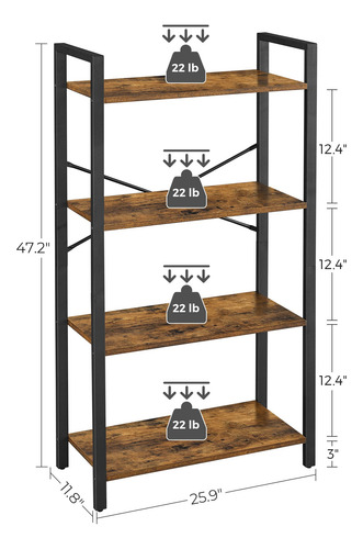 Estantería Alta De 4 Niveles Estilo Industrial Marrón Rústic