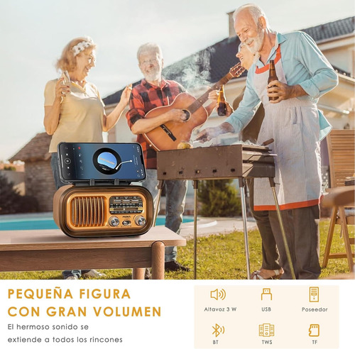 Altavoz De Radio Retro Bluetooth Portátil Con Panel Solar