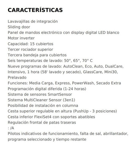 Lavavajillas Empotre Teka Dfi 46950 Wh D Acero 15 Servicios