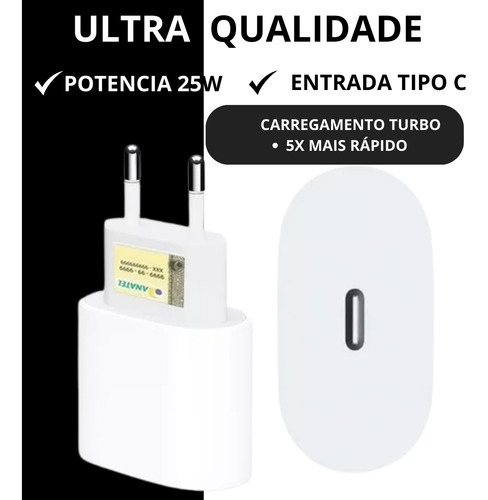 Fonte Type C Para iPhone 15 E 16 Ultra Rápido 25w Caixa