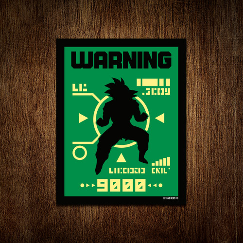 Kit 5 Placa Decorativa Warning Over 9000 Verde