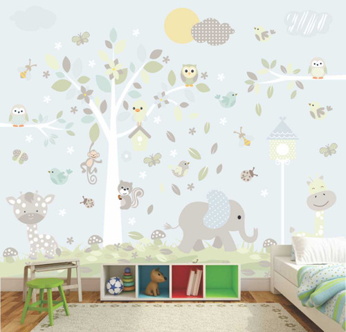 Painel Adesivo Safari Decorativo Parede Infantil Zoo Azul 81