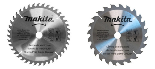 Discos De Sierra P/madera 7-1/4 X 40d Y 24d Makita D59097