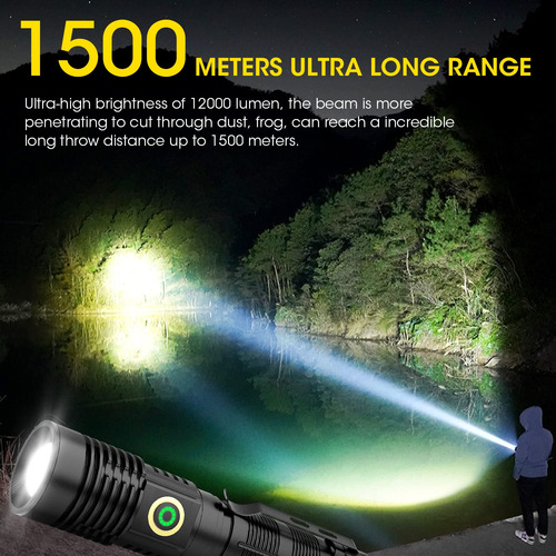 Linterna Recargable Spriak De 12 000 Lúmenes, Alcance 1500 M