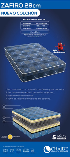 Colchón Chaide Zafiro - Una Plaza Y Cuarto De 29 Cm Altura