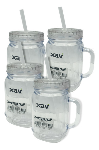 4 Jarra Mason Jar Vaso Cerveza Termica Pitillo U. 9864 Xavi