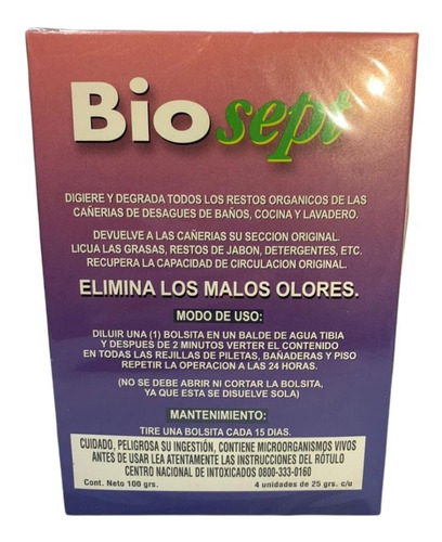 Imagen 3 de 5 de Bactericida Biosept Destapa Cañerías X 6 Cajas