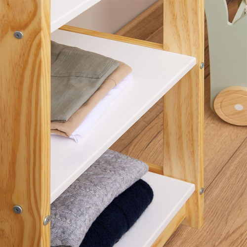 Perchero Infantil Montessori Con Estantes Mueble Ropero Niño Marrón Claro