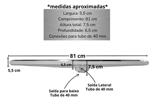Ralo Linear 80cm Banheiro Oculto Piso Cocho Cinza