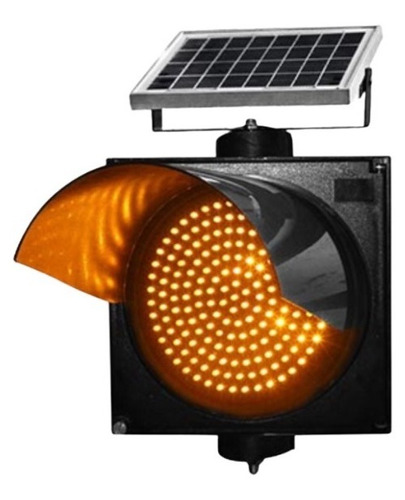 Semáforo Solar Led Ámbar 20cm Con Destello Y Panel Solar 8w