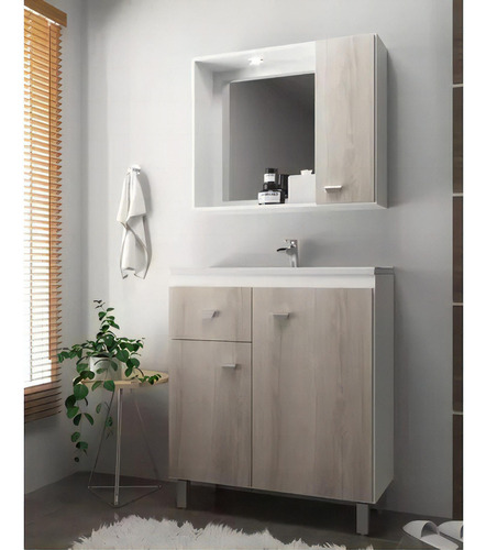 Mueble Para Baño Con Pileta Y Botiquin Con Espejo 2 Puertas 1 Cajón Muebles Web Mdf