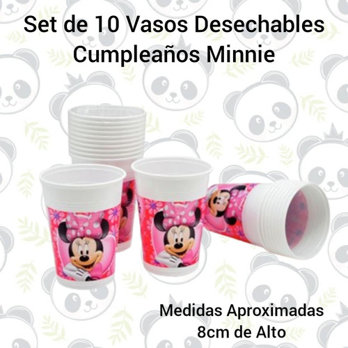 Set De 10 Vasos Desechables Cumpleaños Minnie Rosada 