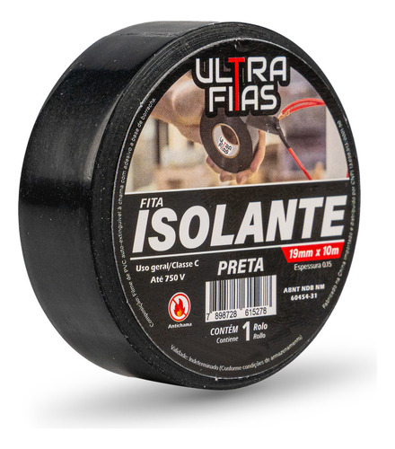 Fita Isolante Preta 19mm X 10 Metros Construção Anti Chama