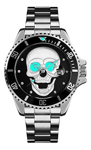 Hunruy Relojes De Calavera Para Hombres Luminoso 3d Esquelet