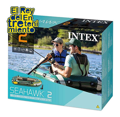Imagen 4 de 8 de Bote Intex Gomón Inflable 2 Personas Remo Inflador - El Rey