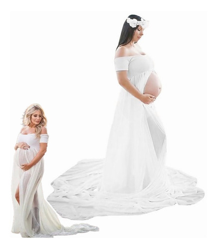 Imagen 10 de 10 de Vestido Maternal Sesión De Fotos Embarazadas Manga Corta