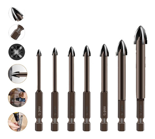 Imagem 1 de 6 de Kit Broca Indestrutível Titanio Universal Fura Tudo 7pcs