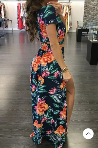 Vestido Falda Crop Top Elegante Flores Spandex Playa Fiesta | Envío gratis