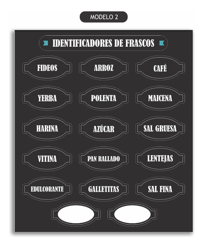 Etiquetas Vinilo Lavable Para Frascos De Cocina Negros
