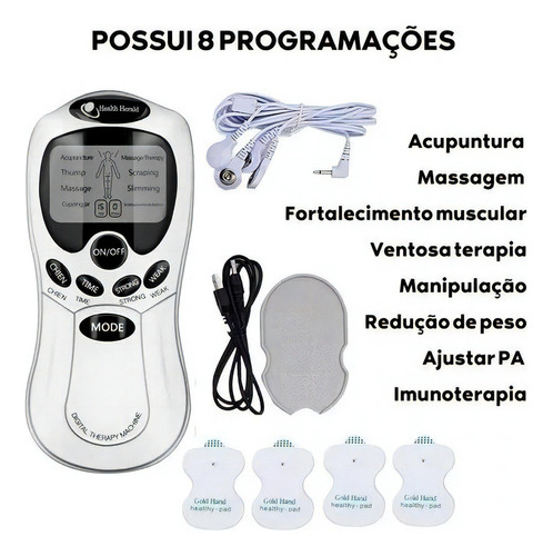 Aparelho De Fisioterapia Portátil Choque Elétrico Acupuntura Cor Prateado 110V/220V