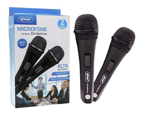 Kit 2 Microfones Profissional Com Fio 2,50m Karaokê Show