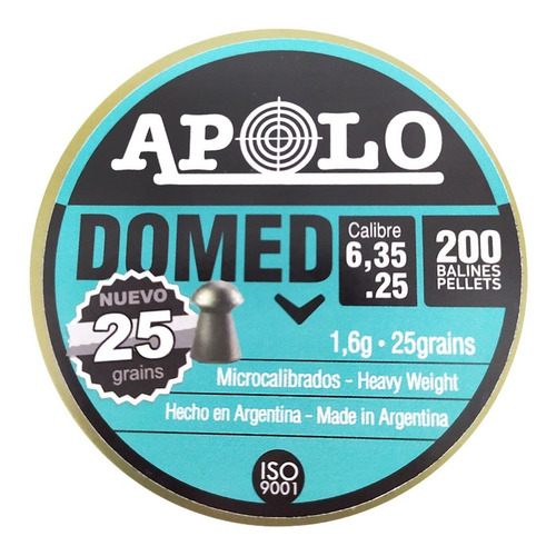 Imagen 2 de 10 de Balines Apolo Domed 6.35 X 200 25 Gr Caza Aire Comprimido