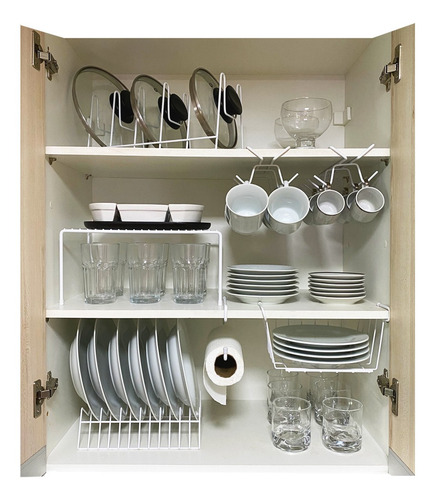 Kit Organizador Armário Cozinha Xícara Panela Prato Aço 7 Un